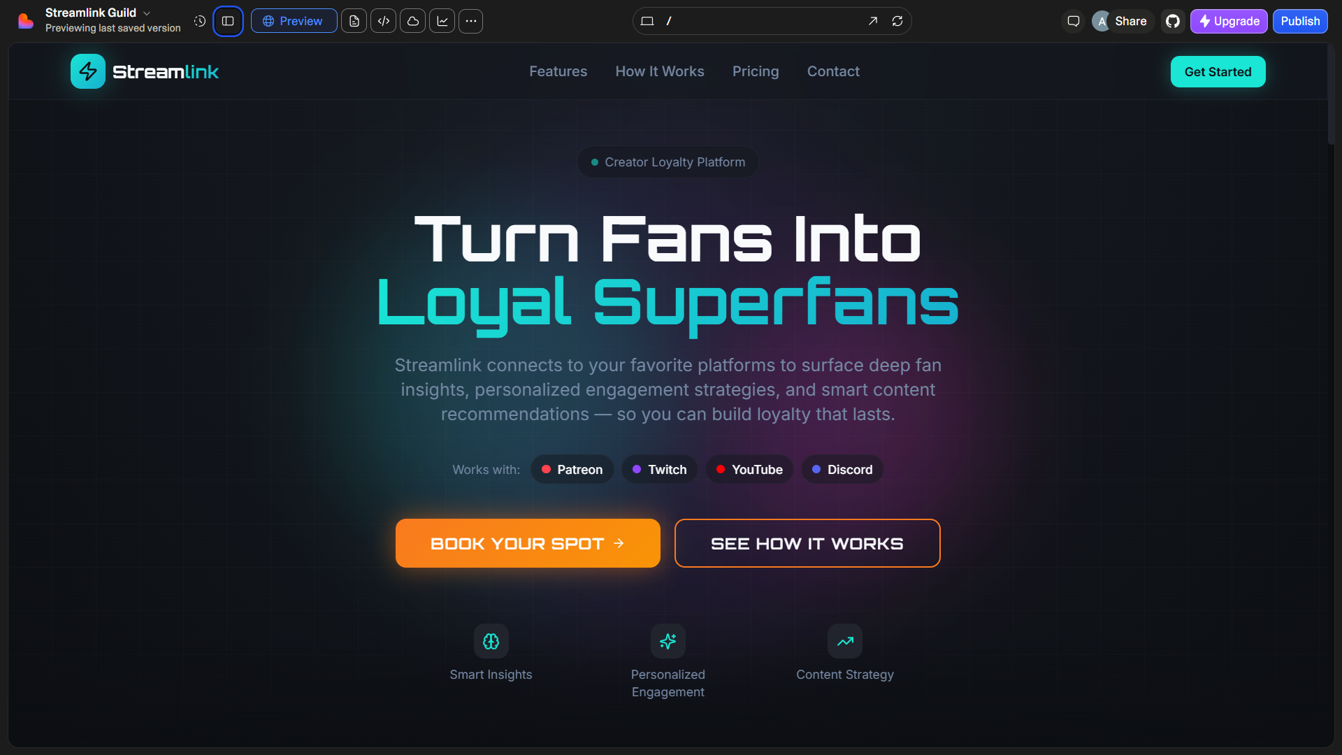 StreamLink dashboard — hero view